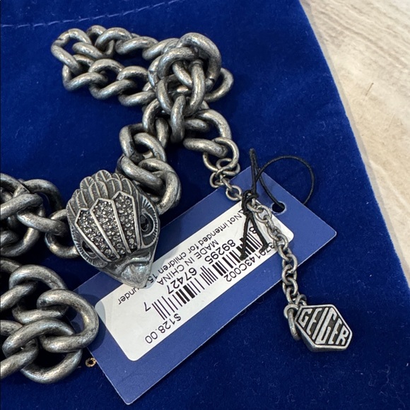 Kurt Geiger Chain Necklace Eagle Curb Chain Collar Silver Tone Brass NWT - Picture 11 of 16